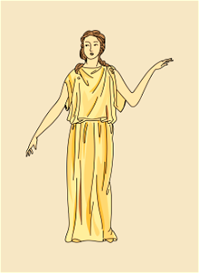 Yellow flaxen tunic draped and fixed on shoulder with strip and gold button. Free illustration for personal and commercial use.