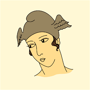 Etruscan lady wearing helmet with gold wings. Free illustration for personal and commercial use.