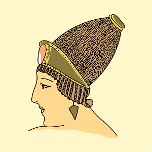 Entirely plaited roman headdress. A diadem of chiselled gold finished with a precious stone geves a generally enriching effect. A gold band rounds this sugar-loaf headdress. Free illustration for personal and commercial use.