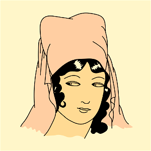 Greco-Roman headdress in old rose form which hangs a veil. Free illustration for personal and commercial use.
