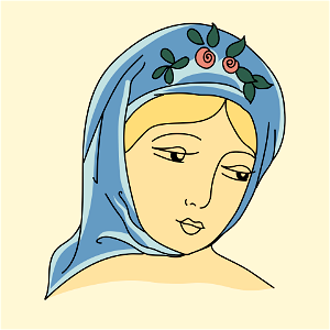 Coiffure of Greek woman in Marmora island. This amusing mantilla-shaped blue cap is trimmed with roses . Free illustration for personal and commercial use.