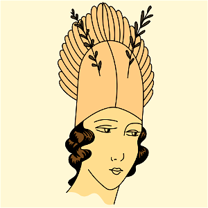Etruscan lady's coiffure. Orange-yellow and black. Free illustration for personal and commercial use.
