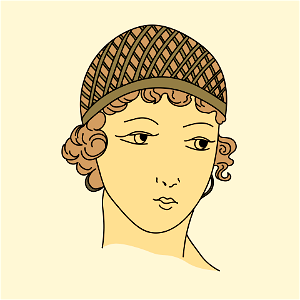 Roman woman with gold net over blond hair. Gold ear-rings. Free illustration for personal and commercial use.