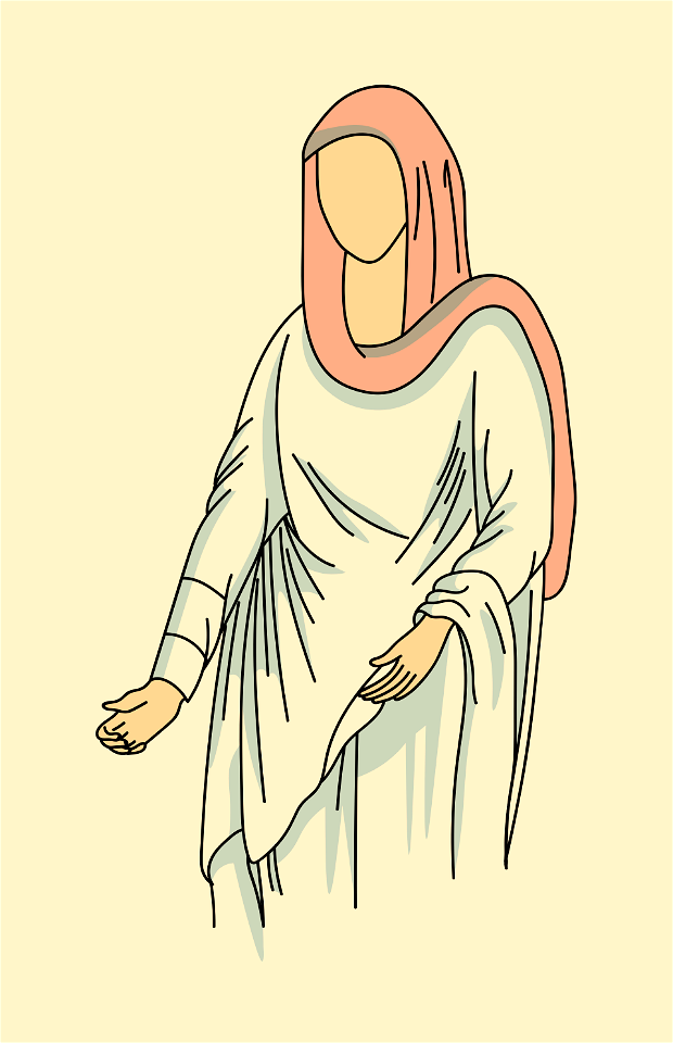 A Roman fiancee wearing a large white cloak and a red veil. Free illustration for personal and commercial use.