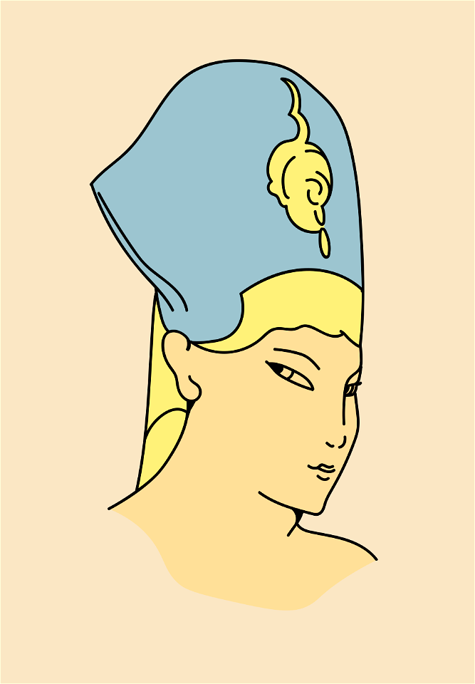 Ancient Egyptian Coiffure of King Akkouvaton (23rd. dynasty). Blue and light yellow mitre. Free illustration for personal and commercial use.