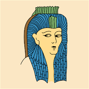 Ancient Egyptian coiffure. Bright yellow and green with wings. Free illustration for personal and commercial use.