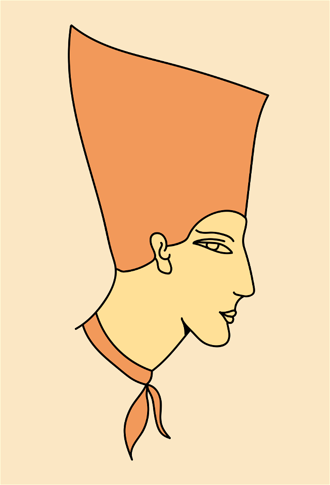 Ancient Egyptian very high-crowned hat. Red ochre. Free illustration for personal and commercial use.