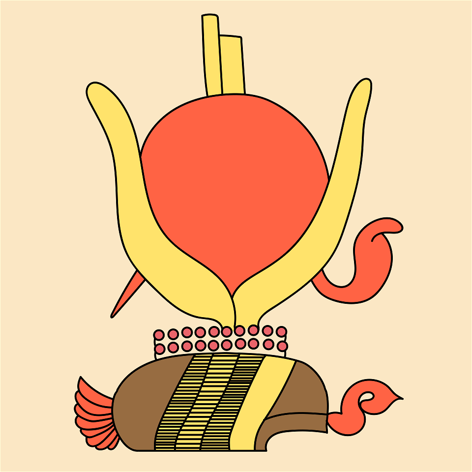Top of Ancient Egyptian coiffure of the goddess Isis. Yellow and red. Free illustration for personal and commercial use.