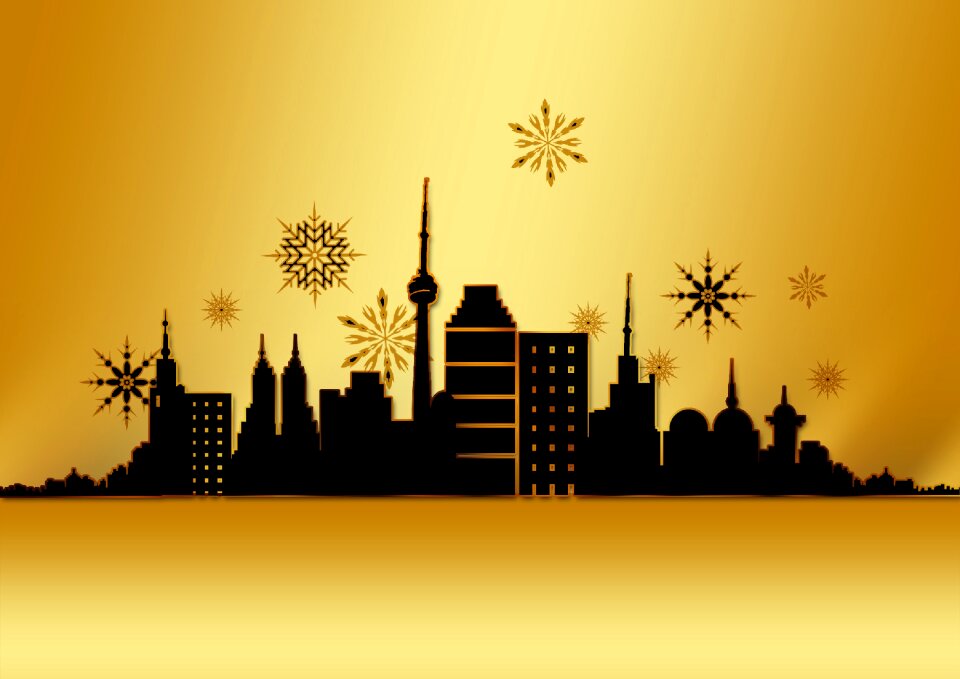 Golden skyline skyscraper. Free illustration for personal and commercial use.