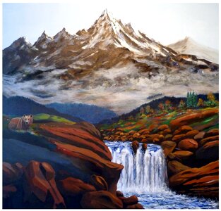 Art painting waterfall. Free illustration for personal and commercial use.