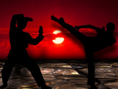 Kick boxing kung fu attack. Free illustration for personal and commercial use.