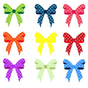 Bows colorful polka dots. Free illustration for personal and commercial use.