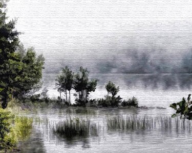 Pond fog digital art. Free illustration for personal and commercial use.