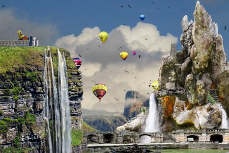 Castle flying balloon. Free illustration for personal and commercial use.