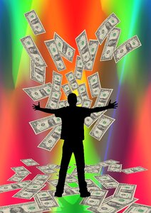 Businessmen money rain money blessing. Free illustration for personal and commercial use.