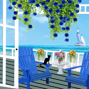 Rattan furniture seaside flower boxes. Free illustration for personal and commercial use.