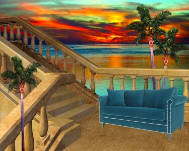 Sunset staircase stairs. Free illustration for personal and commercial use.