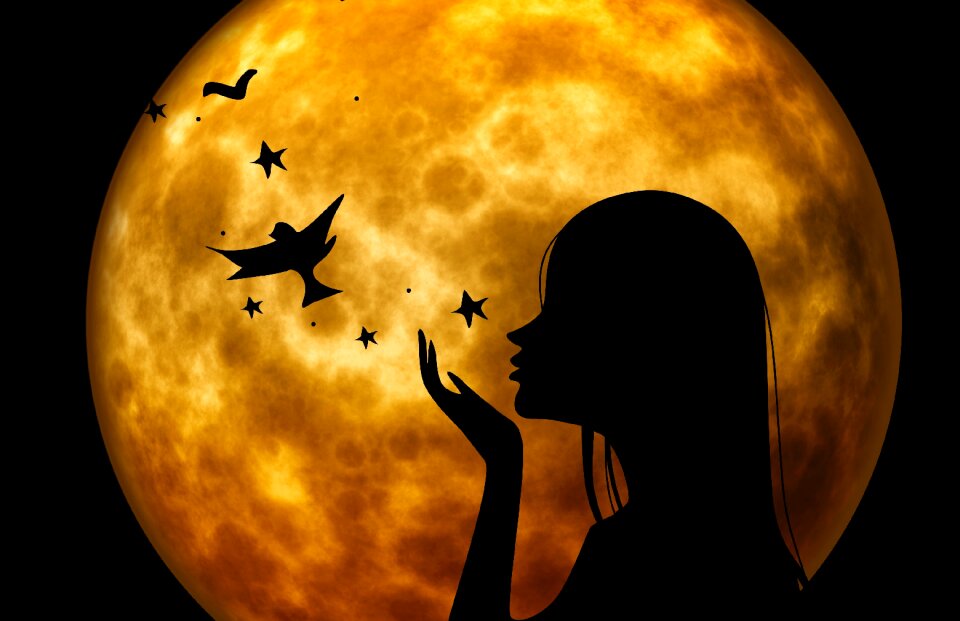 Women Silhouette Against Full Moon PNG Images