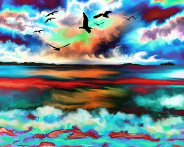 Colorful sea sky. Free illustration for personal and commercial use.