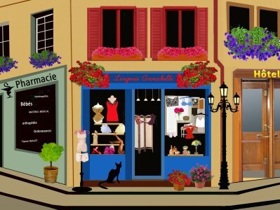 Black cat flowers showcases. Free illustration for personal and commercial use.
