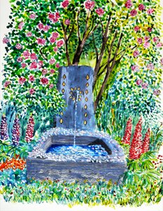 Art watercolour painting fountain. Free illustration for personal and commercial use.