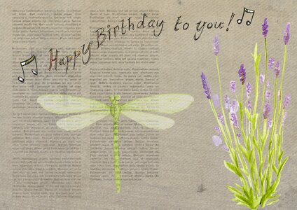 Dragonfly lavender party. Free illustration for personal and commercial use.