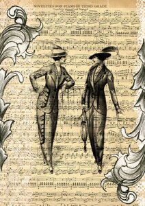 Music sheet music vintage girl. Free illustration for personal and commercial use.