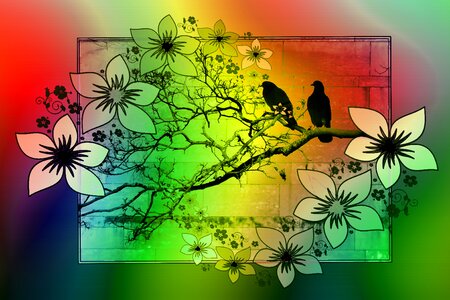 Branches birds greeting card. Free illustration for personal and commercial use.