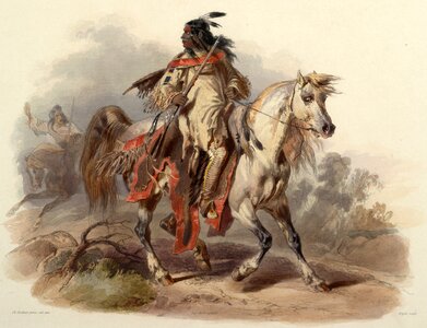 Karl bodmer 1843 blackfoot warrior. Free illustration for personal and commercial use.