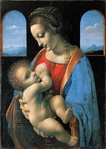 Madonna litta breastfeeding 1490. Free illustration for personal and commercial use.