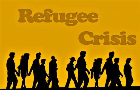 Refugees help escape. Free illustration for personal and commercial use.