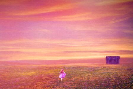 Landscape meadow girl. Free illustration for personal and commercial use.