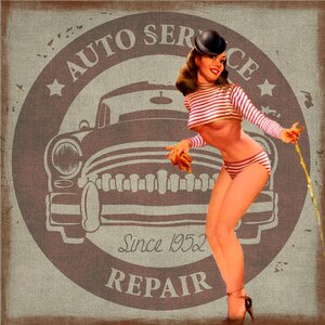 Girl auto service label. Free illustration for personal and commercial use.