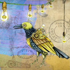 Grunge mechanical bird background. Free illustration for personal and commercial use.
