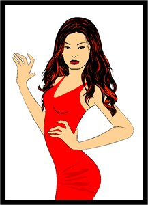 Long hair red dress asian woman. Free illustration for personal and commercial use.