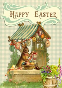 Easter bunny card greeting. Free illustration for personal and commercial use.
