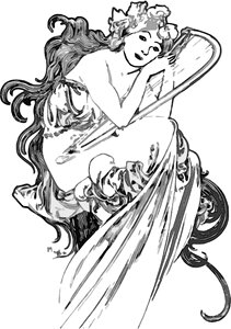 Mucha drawing muse. Free illustration for personal and commercial use.