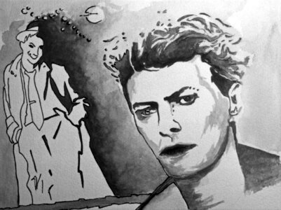 Watercolor david bowie black and white. Free illustration for personal and commercial use.
