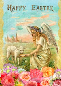 Angel lamb card. Free illustration for personal and commercial use.