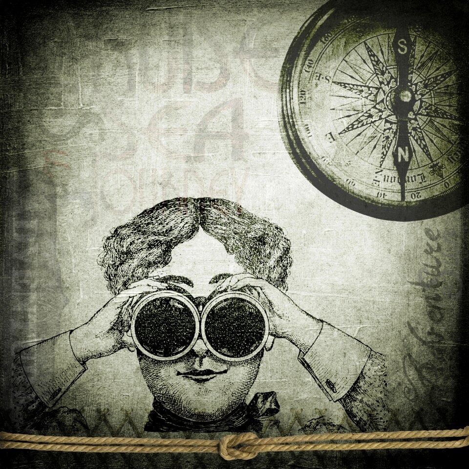 Binoculars background lady grunge. Free illustration for personal and commercial use.