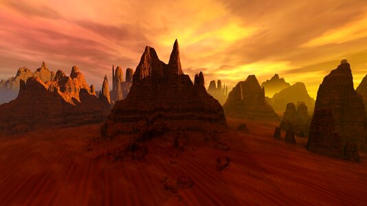 Arid mountain sunset. Free illustration for personal and commercial use.