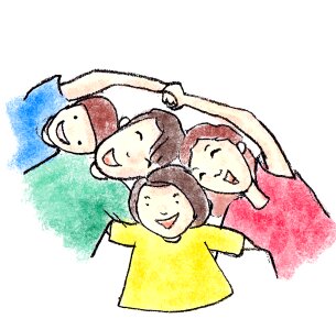 Children's hug team. Free illustration for personal and commercial use.