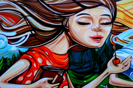 Girl plays graffiti. Free illustration for personal and commercial use.