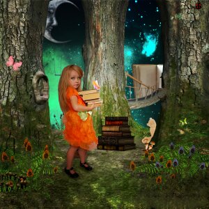 Fantasy girl nature dream. Free illustration for personal and commercial use.