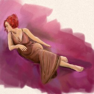 Color tablet lady. Free illustration for personal and commercial use.