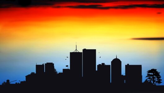 Sunset buildings urban. Free illustration for personal and commercial use.