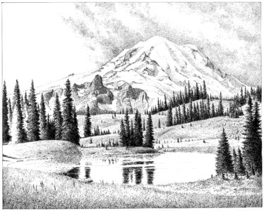 Rainier volcano hiking. Free illustration for personal and commercial use.