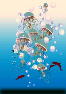 Sea animals wave nature. Free illustration for personal and commercial use.
