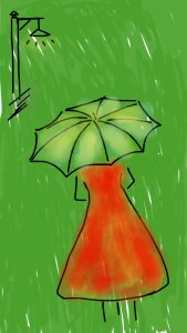 Rainy red dress street. Free illustration for personal and commercial use.