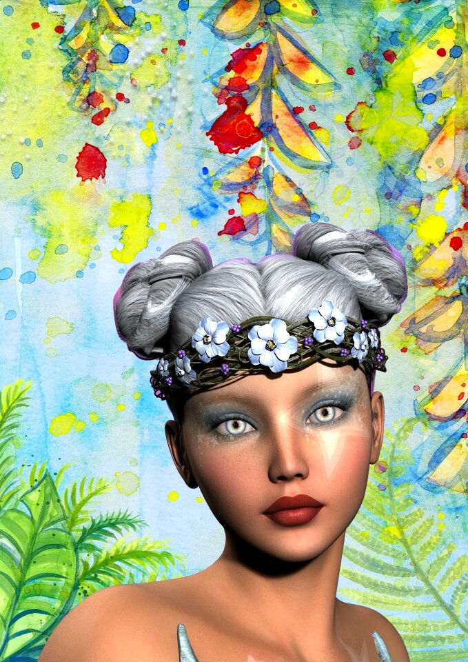Hair flower princess. Free illustration for personal and commercial use.